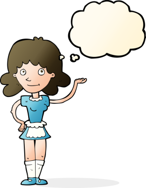 Bir insan tarafından çizilmiş düşünce balonlu çizgi film kızı.