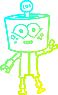 Bir insan tarafından çizilmiş mutlu çizgi film robotu çizimi.