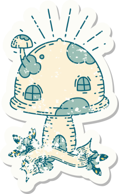 Bir insan tarafından çizilmiş eski dövme stili mantar yapıştırması.