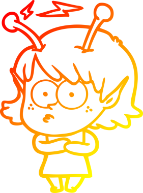 Bir insan tarafından çizilmiş bir uzaylı kız çizgi çizimi.