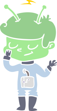 Bir insan tarafından çizilmiş düz renkli çizgi film uzay adamı.