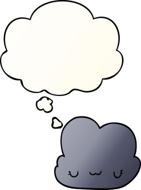 Düşünce baloncuğu olan sevimli çizgi film bulutu bir insan tarafından çizilmiş.