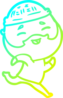 Bir insan tarafından çizilmiş, mutlu, sakallı, çizgi film karakteri.