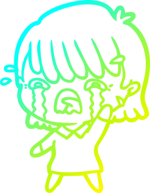 Bir insan tarafından çizilmiş ağlayan bir çizgi film kızı çizimi.