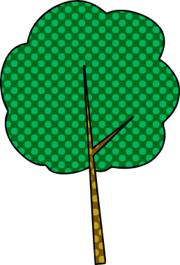 Bir insan tarafından çizilmiş çizgi roman tarzı tuhaf bir çizgi film ağacı.