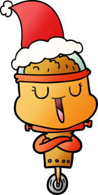 Bir insan tarafından çizilmiş Noel Baba şapkası giyen bir robotun gradyan çizimi.