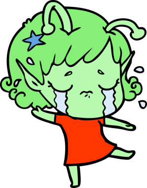 Bir insan tarafından çizilmiş ağlayan uzaylı kız çizgi filmi.