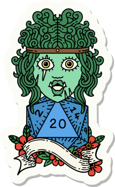 Bir insan tarafından çizilmiş 20 zarlı yarı ork barbarının çıkartması.