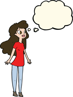 Bir insan tarafından çizilmiş düşünce balonlu güzel kız.