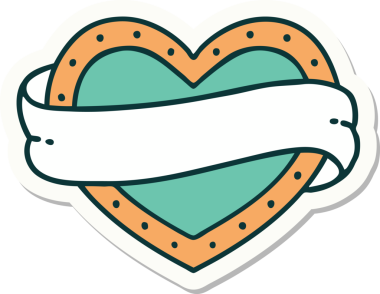 Bir insan tarafından çizilmiş geleneksel bir kalp ve bayrak stili dövme çıkartması.