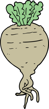 Bir insan tarafından çizilmiş karikatür kökü sebzesi