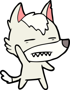 Bir insan tarafından çizilmiş dişleri gösteren bir kurt çizgi filmi.