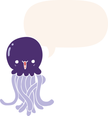 bir insan tarafından çizilmiş, konuşma baloncuklu çizgi film denizanası.