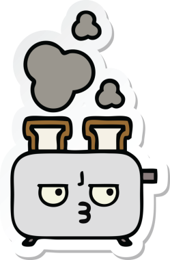 Bir insan tarafından çizilmiş bir tost makinesinin şirin bir karikatürü.