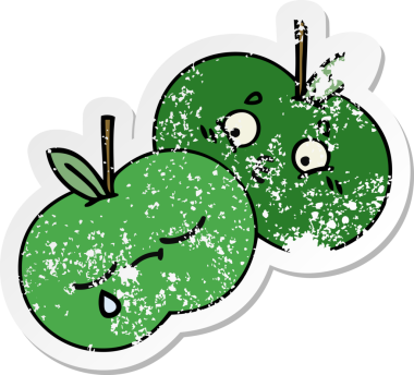 Bir insan tarafından çizilmiş elmalı tatlı bir karikatür çıkartması.