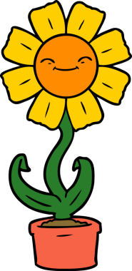 Bir insan tarafından çizilmiş mutlu karikatür çiçeği.