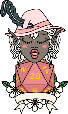 Retro Dövme Tarzı Elf Ozanı Bir insan tarafından çizilmiş doğal yirmi zar atışıyla