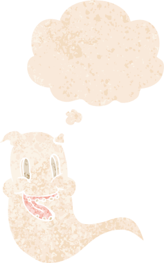 Düşünce baloncuğu ile çizgi film hayaleti grunge sıkıntılı retro dokuma tarzı bir insan tarafından çizilmiş