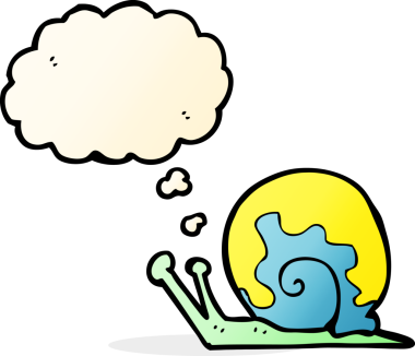 Bir insan tarafından çizilmiş düşünce balonlu çizgi film salyangozu.