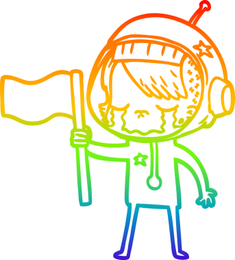 Gökkuşağı gradyan çizgi çizimi bir insan tarafından çizilmiş ağlayan astronot kız