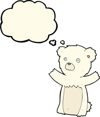 Bir insan tarafından çizilmiş düşünce baloncuklu kutup ayısı yavrusu.