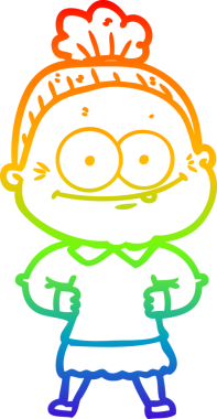 Gökkuşağı gradyan çizgi çizimi Bir insan tarafından çizilmiş mutlu yaşlı kadın