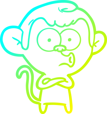 Bir insan tarafından çizilen korna çalan bir maymunun soğuk çizgi çizimi.