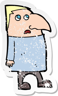 Bir insan tarafından çizilmiş endişeli bir çizgi filmin gerilimli çıkartması.