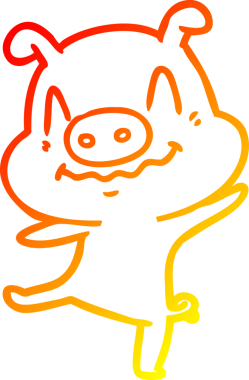 Bir insan tarafından çizilmiş sarhoş bir domuzun çizgi çizimi.