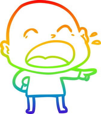 Gökkuşağı gradyan çizgi çizimi. Bir insan tarafından çizilmiş kel adam diye bağıran çizgi film.