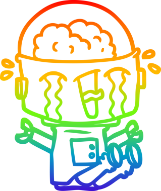 gökkuşağı gradyan çizimi bir insan tarafından çizilmiş ağlayan bir robot çizgi