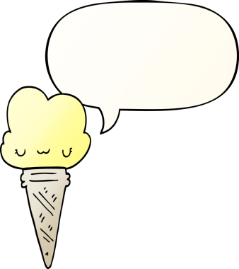 Yüzü konuşma baloncuğu olan çizgi film dondurması bir insan tarafından çizildi.