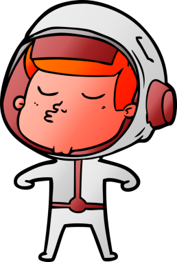 Bir insan tarafından çizilmiş kendine güvenen bir astronot çizgi filmi.