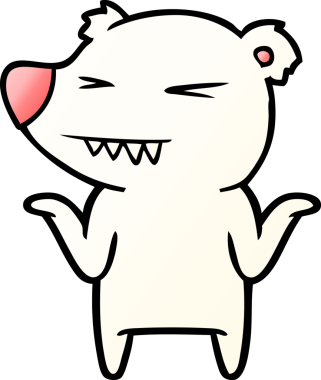 Kızgın kutup ayısı çizgi filmi bir insan tarafından çizilmiş omuzlarını silkiyor.