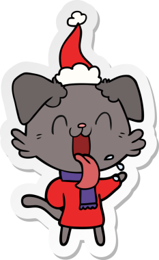 Bir insan tarafından çizilmiş Noel Baba şapkası giymiş nefes nefese bir köpeğin el yazısı.