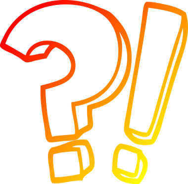 Bir çizgi film soru işareti ve bir insan tarafından çizilmiş ünlem işaretinin sıcak çizgi çizimi