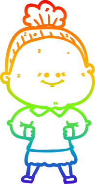 Gökkuşağı gradyan çizgi çizimi Bir insan tarafından çizilmiş mutlu yaşlı kadın