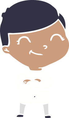 Bir insan tarafından çizilmiş düz renkli çizgi film çocuğu.