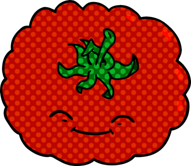 Bir insan tarafından çizilmiş domates çizgi filmi.