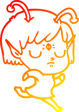 Bir insan tarafından çizilmiş bir uzaylı kız çizgi çizimi.