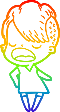 Gökkuşağı gradyan çizgi çizimi bir insan tarafından çizilen havalı hippi kız çizimi