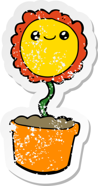 Bir insan tarafından çizilmiş karikatür çiçeğinin sıkıntılı çıkartması