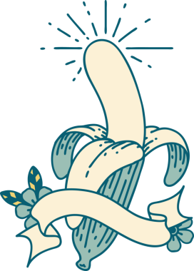 Bir insan tarafından çizilmiş dövmeli, muz kabuklu parşömen.