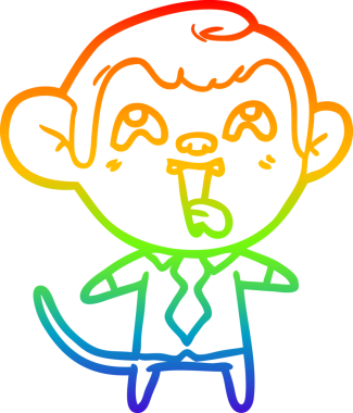 Gökkuşağı gradyan çizgisi. Gömlekli ve kravatlı çılgın bir maymun insan tarafından çizilmiş.