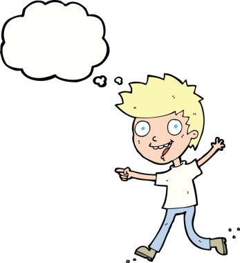 Bir insan tarafından çizilmiş düşünce balonlu çılgın çocuk.