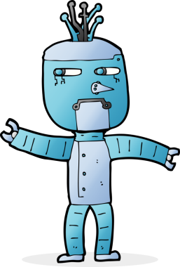 Bir insan tarafından çizilmiş çizgi film robotu