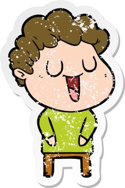 Bir insan tarafından çizilmiş gülen bir karikatürcünün sıkıntılı çıkartması.