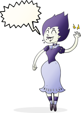 Bir insan tarafından çizilmiş serbest konuşma balonu çizilmiş vampir kız.