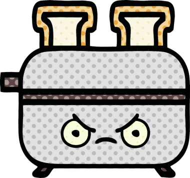 Bir insan tarafından çizilmiş bir ekmek kızartma makinesinin çizgi filmi.