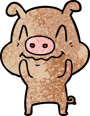 Bir insan tarafından çizilmiş sinirli çizgi film domuzu.